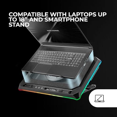 Mars Gaming MNBC-Ultra, Base Refrigeradora y Stand, Ventilador 140mm, Tecnología CoolCore Airflow, RGB Chroma, 5 Posiciones, Compatibilidad Portátiles hasta 18”, Soporte Smartphone, 4X USB-A, Negro thumbnail 5