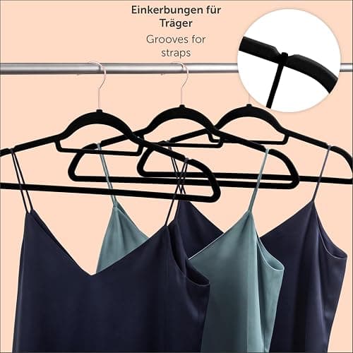 Blumtal 50 Stück Kleiderbügel aus Samt – Samt-Kleiderbügel, rutschfest, um 360° drehbar, platzsparend, hochwertig mit Krawattenklammer – Schwarz thumbnail 5