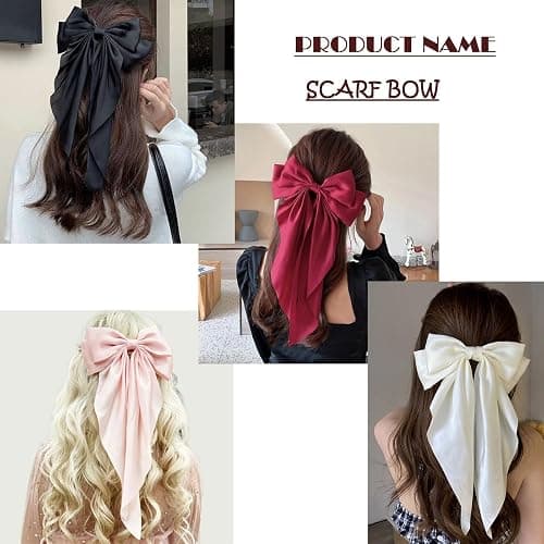FYIMUYI Silky Satin Oversized Long-tail Bow Clip, Large Black Hair Bow for Women Girl, Hair Accessories with Long Tail, 1Pcs thumbnail 6