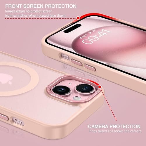 BENTOBEN Compatible with iPhone 15 Plus Case, Translucent Matte Slim Shockproof Magnetic Phone case [Compatible with MagSafe] Women Men Girl Boy Protective Cover for iPhone 15 Plus, Tender Pink thumbnail 5