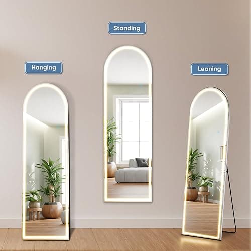 Aidoly 16"x60" Arched LED Full Length Mirror with Stand, Full Body Mirror | LED Lights 3 Color Lighting, Wall Hanging or Leaning, Floor Standing, Modern Simple Home Wall Decor thumbnail 5