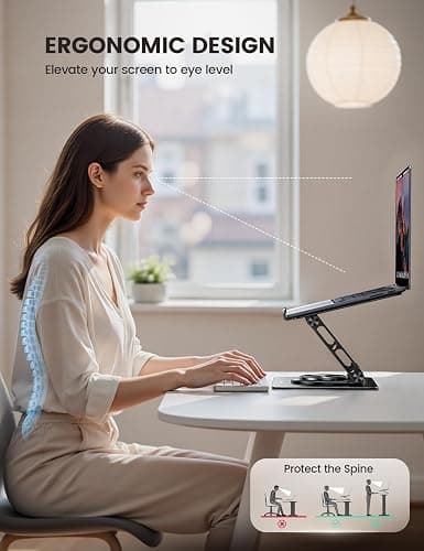 Lamicall Adjustable Laptop Stand for Desk - 360 Rotating Base Ergonomic Computer Stand, Aluminum Laptop Riser for Mothers Day fits MacBook Neo Air Pro, HP, Office Desk Accessories (10-17.3'') - Black thumbnail 4