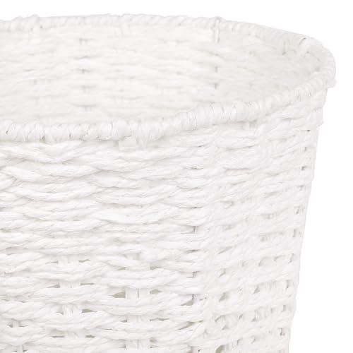 Zuvo Round Wicker Waste Paper Bin and Basket- Rubbish Basket for Bedroom, Bathroom, Offices or Home (White) thumbnail 6