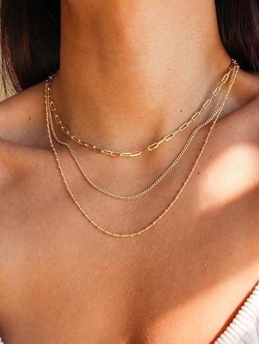 CONRAN KREMIX Waterproof Gold Necklace Layered Necklaces for Women Non Tarnish,18k Gold Plated Stainless Steel Dainty Stack Thin Chain Necklace Set for Women Gifts Jewelry thumbnail 2