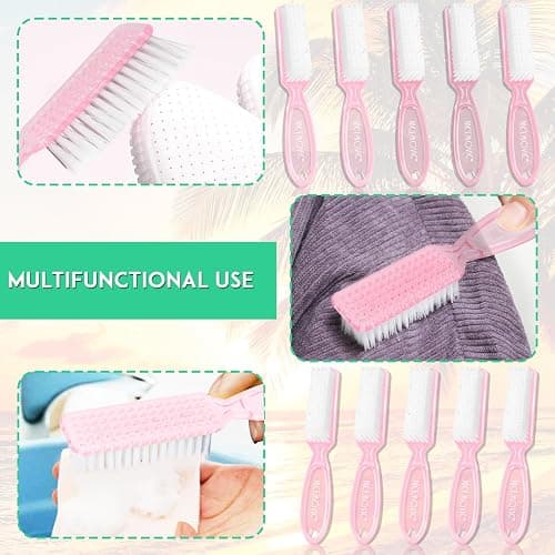 NICEMOVIC 10 Pcs Nail Brush for Cleaning Fingernails, Handle Grip Nail Scrubber Brush, Hand Fingernail Cleaner Brush Manicure Tools Scrub Cleaning Brushes, Use for Toe and Nail Cleaning (Clear-Pink) - Clear-Pink thumbnail 7
