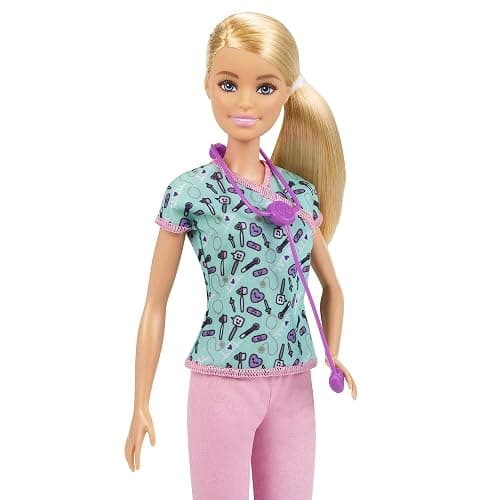 Barbie Careers Fashion Doll & Accessory, Nurse Wearing Print Top, Pink Pants & White Shoes with Stethoscope - Pink thumbnail 3