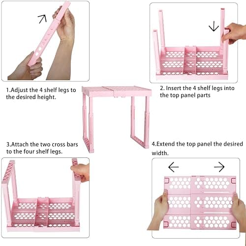 Svartur Adjustable Locker Shelf Pink Height and Width Adjustable Locker Organizer Shelf for School Locker, Stackable Locker Stand Tools for Gym Lockers, Office, Back to School Essentials thumbnail 4