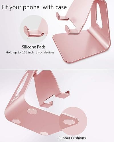 CreaDream Adjustable Cell Phone Stand, Phone Stand, Cradle, Dock, Holder, Aluminum Desktop Stand Compatible with Phone 16 15 14 13 12 11 Pro Max Plus SE, Accessories Desk, All Mobile Phones-Rose Gold thumbnail 5