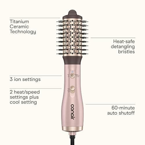 Infiniti PRO CONAIR 2" Frizz Free Round Air Brush, Hot Brush with Titanium Ceramic Technology, Ionic Control, and Detangling Bristles for Gentle Drying and Added Shine, Rose Gold thumbnail 2
