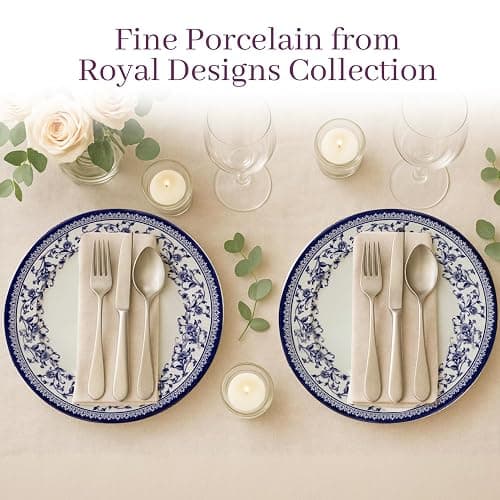Tudor Royal 12-Piece Round Porcelain Dinnerware Set, Service for 4 - Aster BlueDesign, Multicolor Floral, Plates Bowls Mugs Dishes, Premium Quality Tableware, Unique Pattern, Glossy thumbnail 9