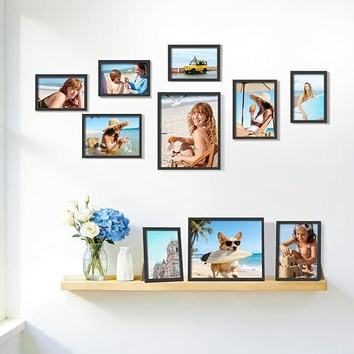 DUENPY 15 Pack Picture Frames Collage Wall Decor, Black Frame Set with 3pcs 8x10, 6pcs 5x7, 6pcs 4x6 for Gallery Display, Wall Mounting & Tabletop, Bulk Photo Frames for Living Room Decor thumbnail 2