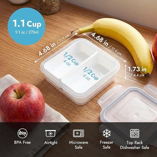 carrotez 2 Compartment Small Snack Containers, Mini Snack Containers for Mini Fridge, Small Divided Food Storage Containers, Airtight Lids, Reusable, 1.1 cup, 2 PACK thumbnail 5