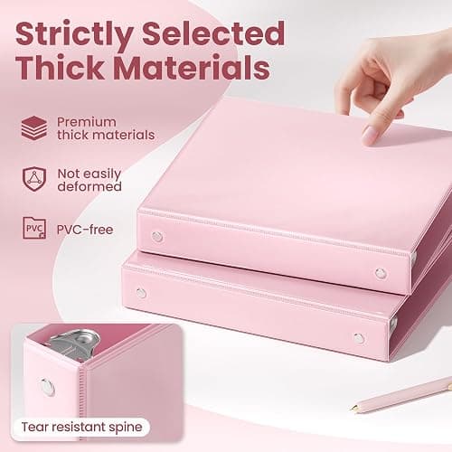SUNEE 3 Ring Binder 1 Inch Pink 1 Pack, Holds 175 Sheets of Letter Paper, Clear View 1" Three Ring PVC-Free (Fit 8.5x11 Inches) for School or Office Supplies thumbnail 5