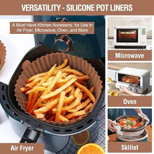 2 Pack Air Fryer Silicone Liners Pot for 3 to 5 QT, Air Fryer Silicone Basket Bowl, Replacement of Flammable Parchment Paper, Reusable Baking Tray Oven Accessories, Brown+Blk, (Top 8in, Bottom 6.75in) thumbnail 3