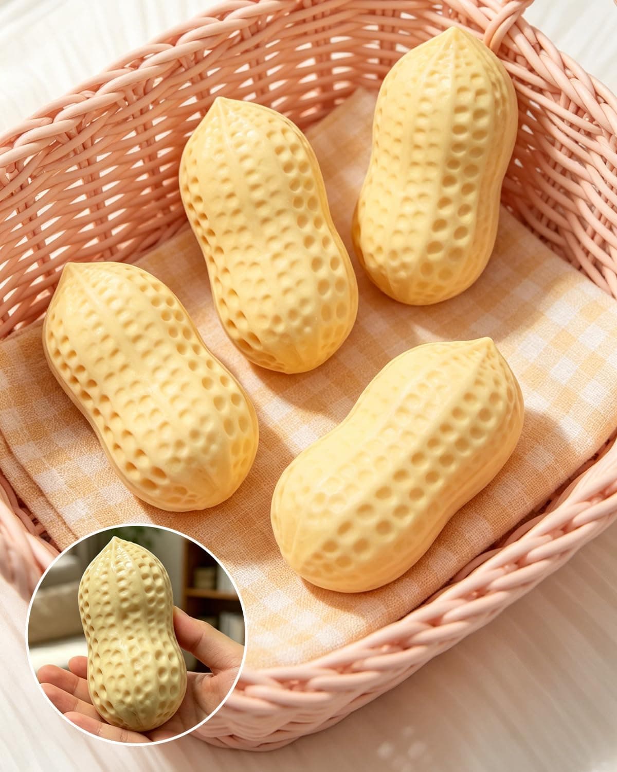 Creative Peanut Squishy, 2PCS Peanut Shaped Slow-Rising Decompression Ornament, Soft Stress Relief Desktop Gadget for Office & Home, Adult Hand Tension Relaxer & Workspace Decoration thumbnail 6