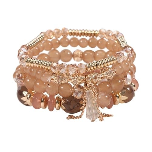 4Pcs Bohemia Multilayer Stackable Beaded Bracelets Set Colorful Crystal Stone Gold Beaded Stretch Bracelets Hawaii Charm Bracelet for Women Men Summer Beach Boho Vacation Jewelry Gifts - Image 1