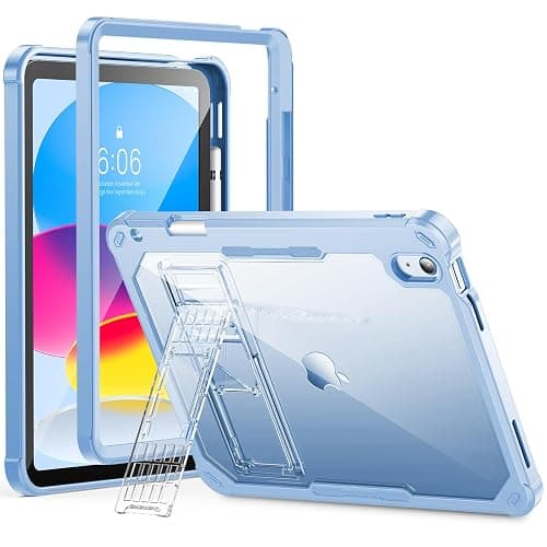 INFILAND Compatible with iPad 10th Generation Case 10.9 Inch, Heavy Duty Military Shockproof Protective Cover with Apple Pencil Holder, Stand, Clear Cute Shell for Kids, Girls, Women (Solid Blue) - Image 1