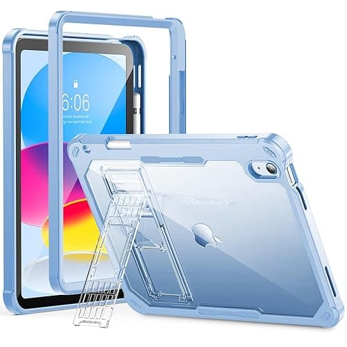 INFILAND Compatible with iPad 10th Generation Case 10.9 Inch, Heavy Duty Military Shockproof Protective Cover with Apple Pencil Holder, Stand, Clear Cute Shell for Kids, Girls, Women (Solid Blue)
