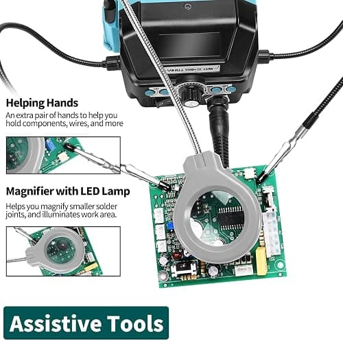YIHUA 939D+ III EVO Digital Soldering Iron Station Kit 110W High Power with LCD display, 4 Memory Channels, Sleep Mode, Digital Calibration, Solder Wire, Helping Hands, Magnifier, 3 Soldering Tips thumbnail 7