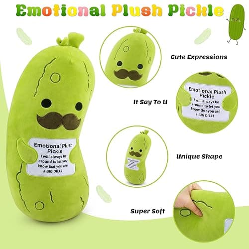 Sprinqdawin 20” Cucumber Emotional Plush, Green Pickle Stuffed Animals | Cucumber Stuffed Animal with Positive Warm Words, Soft Plush Toys Kids Adults Birthday Gifts , Vegetable Lover Plushie Pillow thumbnail 9