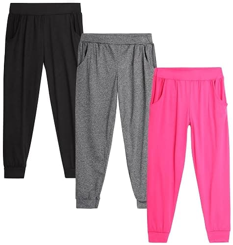 Sweet Hearts Girls' Sweatpants - 3 Pack Performance Jogger Pants with Pockets - High Waisted Jogger Sweatpants: Made in USA - 7-8 - Black/Pink/Charcoal - Image 1