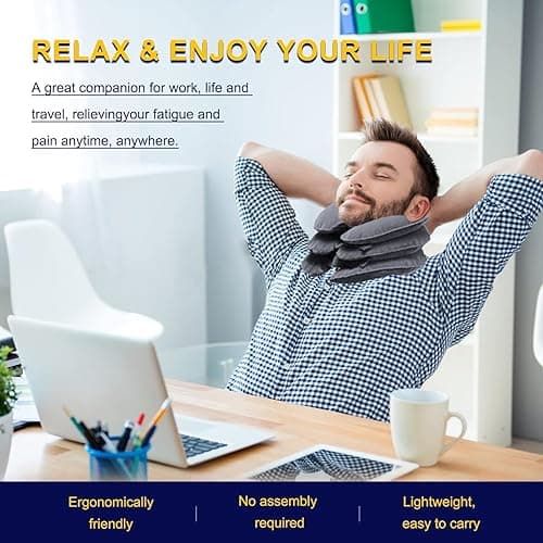 Neck Stretcher, Cervical Traction Device, Neck Traction Device, Cervical Neck Traction Device for Neck Pain Relief, Adjustable Inflatable Neck Brace, Neck Decompression Home Use (Gray) thumbnail 8