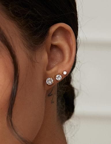 6 Pairs Stud Earrings Set, Hypoallergenic Cubic Zirconia 316L Earrings Stainless Steel CZ Earrings 3-8mm thumbnail 5