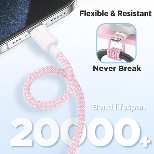 Fast Charging for iPhone 15 16 Pro Max Charger Colorful, 3Pack 20W USB C Fast Chargers Block with 6/6/10ft Long USB C to C Braided Cable Compatible with iPhone 16/15 Pro/15 Plus/iPad Pro 13/12.9,Pink thumbnail 5