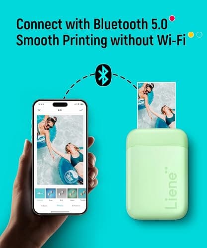 Liene Pearl K100 Photo Printer, 2x3” Mini Portable Instant Phone Printer 50 Zink Adhesive Paper, Bluetooth 5.2 Compatible w/iOS & Android, Small Color Picture Printer for iPhone Smartphone Green thumbnail 6