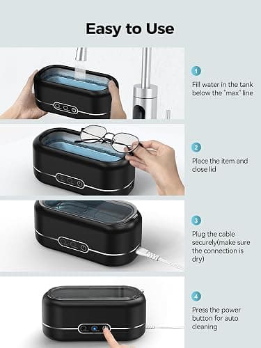 Miorcols Ultrasonic Jewelry Cleaner, 48KHz Ultrasonic Cleaner Machine for Jewelry, Glasses, Rings, Retainers, Watch Strap, Dentures, 304 Stainless Steel 12oz Cleaning Pod - Black thumbnail 9