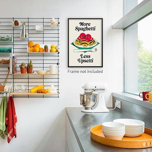 Retro Funny Kitchen Food Wall Art Trendy Cute Pasta Poster More Spaghetti Less Upsetti Quote Canvas Prints Vintage Aesthetic Wall Decor for Living Room Restaurant 12x16 inch Unframed thumbnail 5