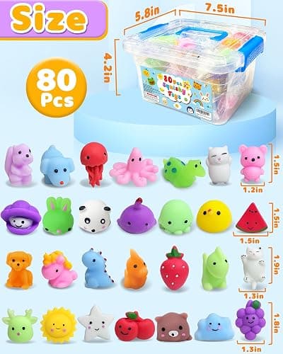 80 Pack Squishy Toys, Kawaii Bulk Party Favors for Kids 3-5, 4-8, 8-12 | Treasure Box Toys for Classroom Prizes, Mini Cute Birthday Gifts, Goodie Bag Stuffers, Fidget Squeeze Toy for Students thumbnail 2