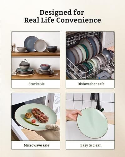 Famiware Venus Plates and Bowls Sets, 24 Pieces Stoneware Speckled Dinnerware Dishes Set for 8, Light Green - Microwave & Dishwasher Safe, Modern Minimalist, for Everyday Meals & Formal Dining thumbnail 6