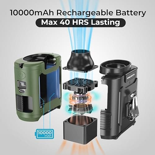 10000mAh Portable Waist Clip Fan, 40H Cooling Personal Wearable Fan, 5 Speeds 16000RPM Strong Belt Fan, Rechargeable Hands-free Neck Fan With Flashlight for Outdoor Jobsite Camping Traveling thumbnail 3