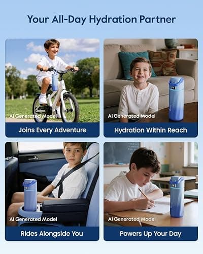 WATERH BOOST Kids Smart Water Bottle with Reminder & Tracker, 16oz | BPA-Free, Vacuum Insulated Stainless Steel, 24H Cold & 12H Hot, DIY Fridge Magnets, Rubber Base, Ideal for Travel & Camping thumbnail 8