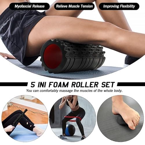 JOYENERGY 5 in 1 Foam Roller Set High Density Foam Roller Patented, Massage Stick, Massage Ball, Resistance Band for Deep Muscle Massage Pilates Yoga, Fitness for Trigger Point Release thumbnail 6