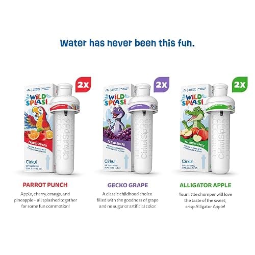 Cirkul Wild Splash Flavor Cartridge Variety Pack with Stevia, 6-Pack (2 Parrot Punch, 2 Alligator Apple, 2 Gecko Grape) - Wild Splash Variety Pack thumbnail 3