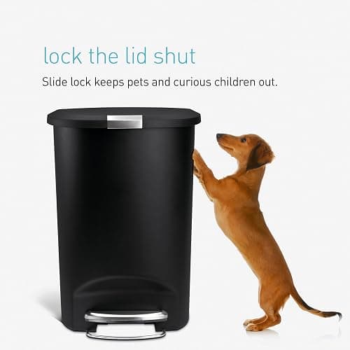 simplehuman 50 Liter / 13 Gallon Semi-Round Kitchen Step Trash Can with Secure Slide Lock, Black Plastic thumbnail 7