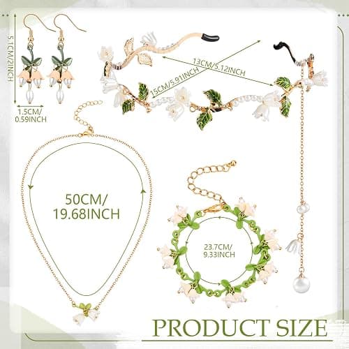 Tondiamo 4 Pcs Cherry Blossom Jewelry Set Cute Cherry Blossom Gifts Pink Flower Fairy Necklace Bracelet Dangle Earrings Headband Whimsical Jewelry for Women Bride Wedding Valentines Gift thumbnail 2