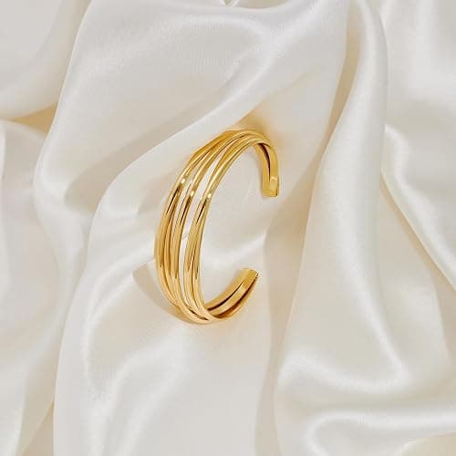 ENSKEFEN Gold Cuff Bracelet for Women Chunky Multi-layer Cross Wire Open Bracelet Hollow Wide Cuff Bracelets Adjustable Gold Open Cuff Bangle Bracelet thumbnail 6