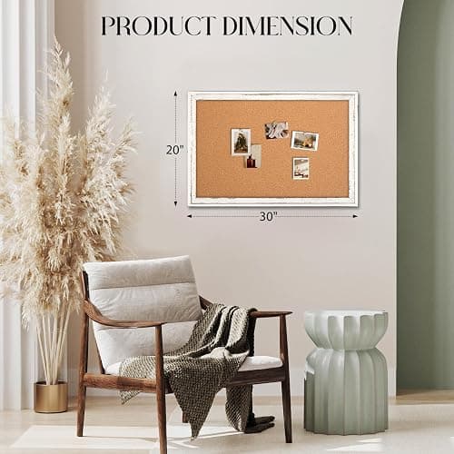 QUEENLINK Cork Board Bulletin Board, 30" x 20" Rustic White Wooden Frame Corkboard for Wall, Hanging Vision Board, Pin Board for Home Room Dorm Office Decor thumbnail 3