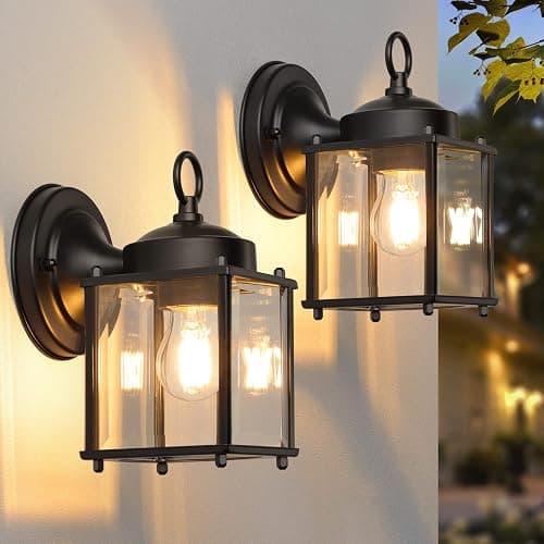 MATAMEYE Outdoor Wall Lantern, Exterior Waterproof Wall Sconce Light Fixtures, Black Front Door Wall Lighting with Clear Beveled Glass Shade, 2 Pack - Image 1