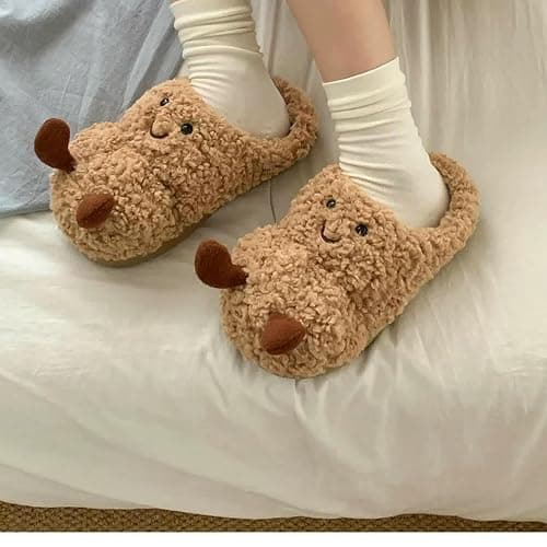 Gyios Memory Foam Slippers Winter Cartoon Fun Peanut Warm Indoor Fashion Casual Comfortable Non-slip Household Cotton Shoes-khaki-36-37 thumbnail 7