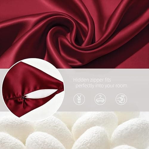 Silk Pillowcase for Hair and Skin Mulberry Silk Pillowcase Soft Breathable Smooth Both Sided Natural Silk Pillowcase with Zipper Beauty Sleep Silk Pillow Case 1 Pack for Gift(Standard,Red) thumbnail 7