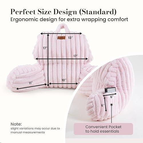 Home Faux Fur Reading Pillow with Pocket for Sitting in Bed, Kids Backrest Bed Pillow with Washable Cover for Lounging, Study & Relaxing, Light Pink 17 inches thumbnail 2