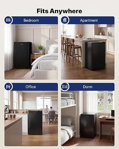 Upstreman 3.2 Cu.Ft Mini Fridge with Freezer, Black-BR321 | Adjustable Thermostat, Energy Saving, Low Noise, Reversible Door, Small Refrigerator for Dorm, Bedroom, Office thumbnail 10