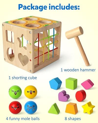 Coogam Wooden Montessori Toys for Toddlers, Shape Sorting Cube Fine Motor Skills Game for Year Old 18 Month+ Baby Boys Girls Gift thumbnail 6