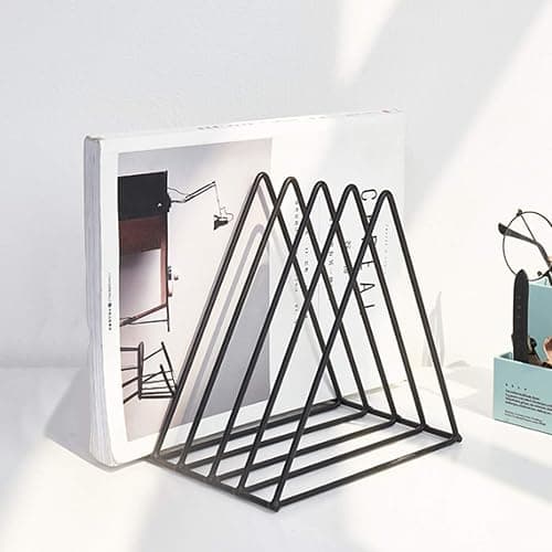 QPEY Triangle File Holder,5 Slot Metal Vinyl Record Stand Holder Magazine Newspaper Holder Photography Props for Office Home 1 Pc (black) - Image 1
