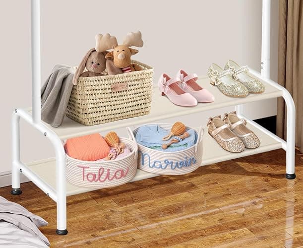 Kids Clothing Rack - Dress Up Clothes Rack - Baby Toddler Closet - Mini Freestanding Coat Racks with 2 Fabric Shelves - Small Kids Costume Wardrobe - Garment Rack for Hanging Clothes Organizer thumbnail 5