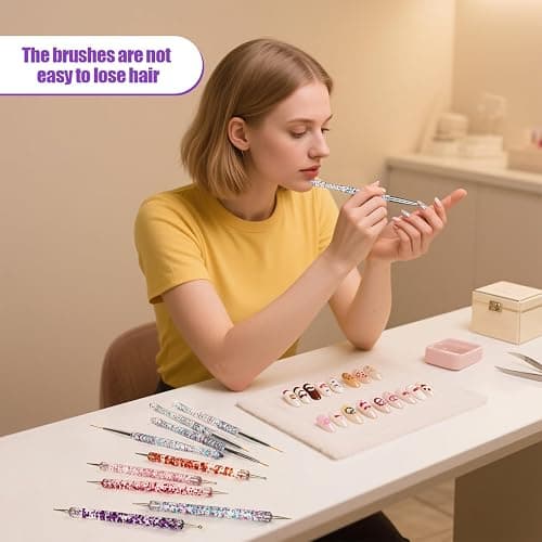 Artdone 10pcs Nail Art Brushes Set, Dotting Tools,Striping Brushes for Long Lines, Thin Details, Sculpting Pattern Tracing Stylus, Ball Embossing Stylu,Fine Drawing Pen For Gel Polish Design Supply thumbnail 6